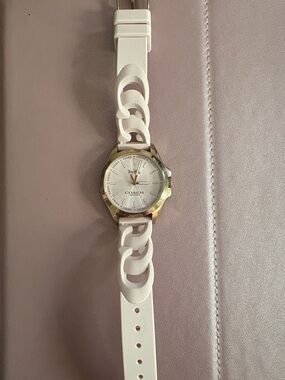 Coach Soft Pink Silicone Link Watch with Gold-Tone Case